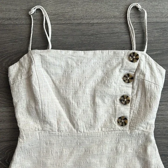 Urban Outfitters Riley Button Front Mini Dress Size 0 Linen & Cotton Beige Cream - Picture 4 of 12